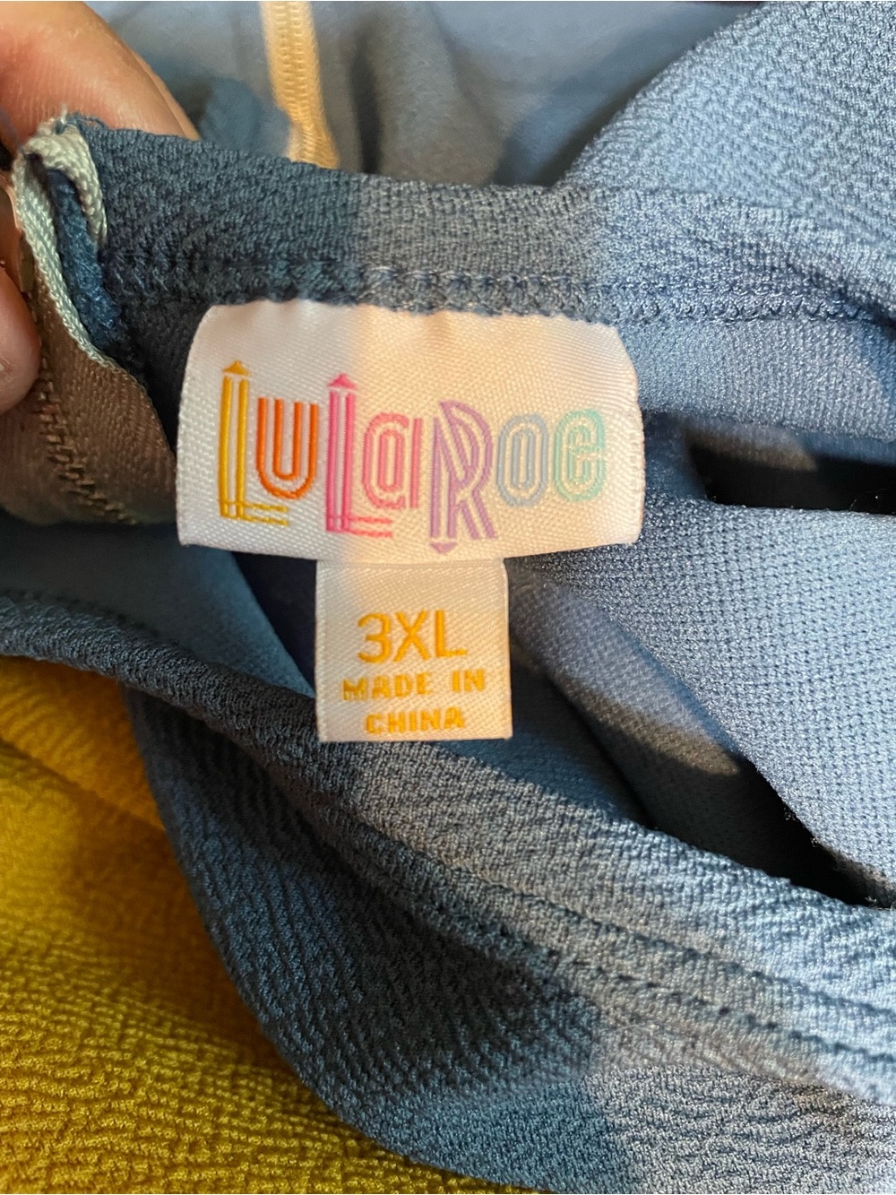 LuLaRoe Two-Tone Blue and Yellow Fit & Flare Mini Dress - Picture 2 of 3